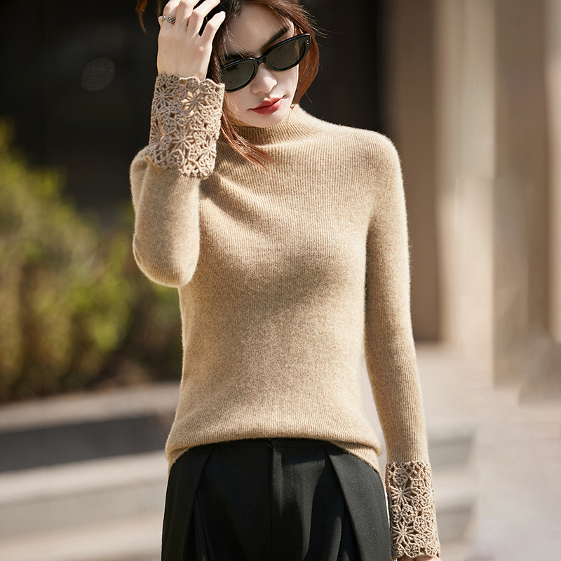 Pulover din lână, croială slim, mâneci lungi, guler semiînalt, cu glugă, stil elegant urban, toamnă 2025