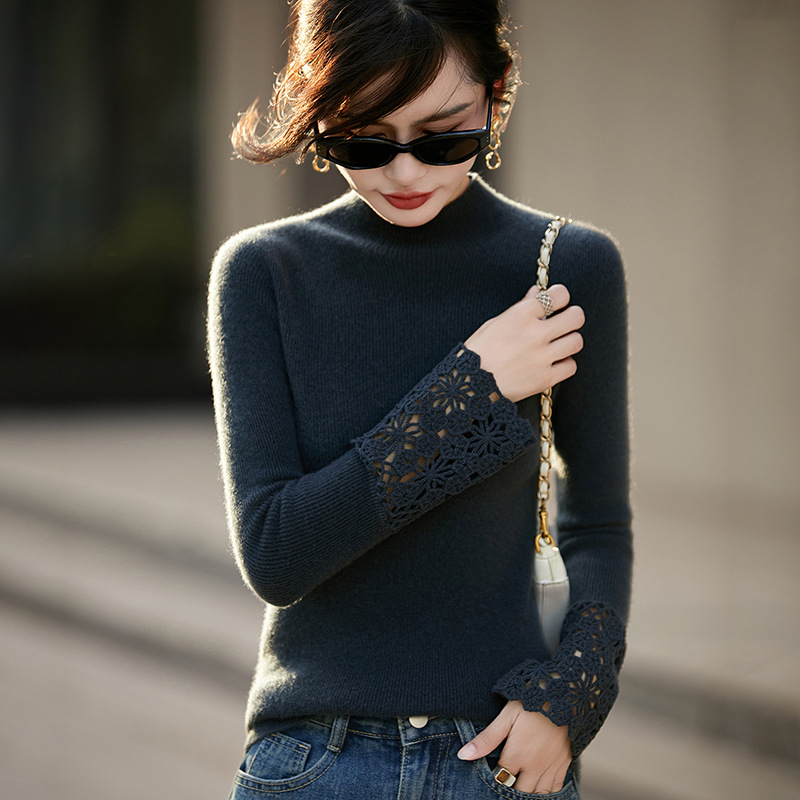 Pulover din lână, croială slim, mâneci lungi, guler semiînalt, cu glugă, stil elegant urban, toamnă 2025