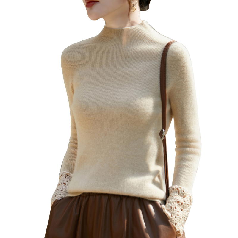 Pulover din lână, croială slim, mâneci lungi, guler semiînalt, cu glugă, stil elegant urban, toamnă 2025