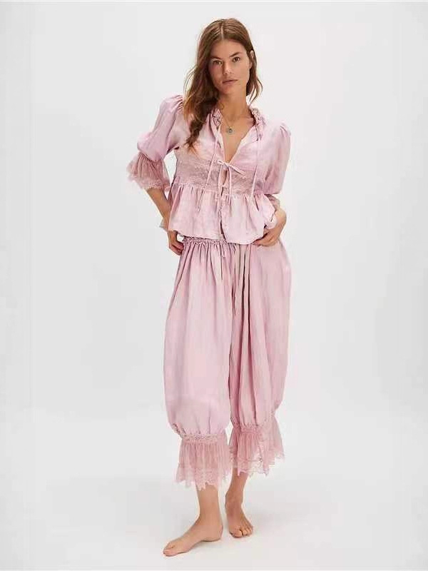 Ženski čipkasti kardigan od Ice Silk s V-izrezom, lampasti rukavi, udoban kroj (95%+ poliester, 5% spandex)
