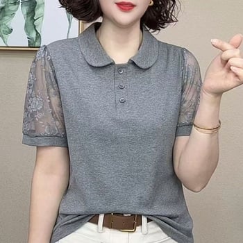 Majica kratkih rukava od Chenille tkanine s poliester-elastinska smjesa, polo ovratnik, slobodan kroj