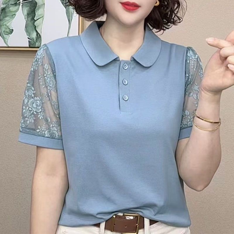 Majica kratkih rukava od Chenille tkanine s poliester-elastinska smjesa, polo ovratnik, slobodan kroj