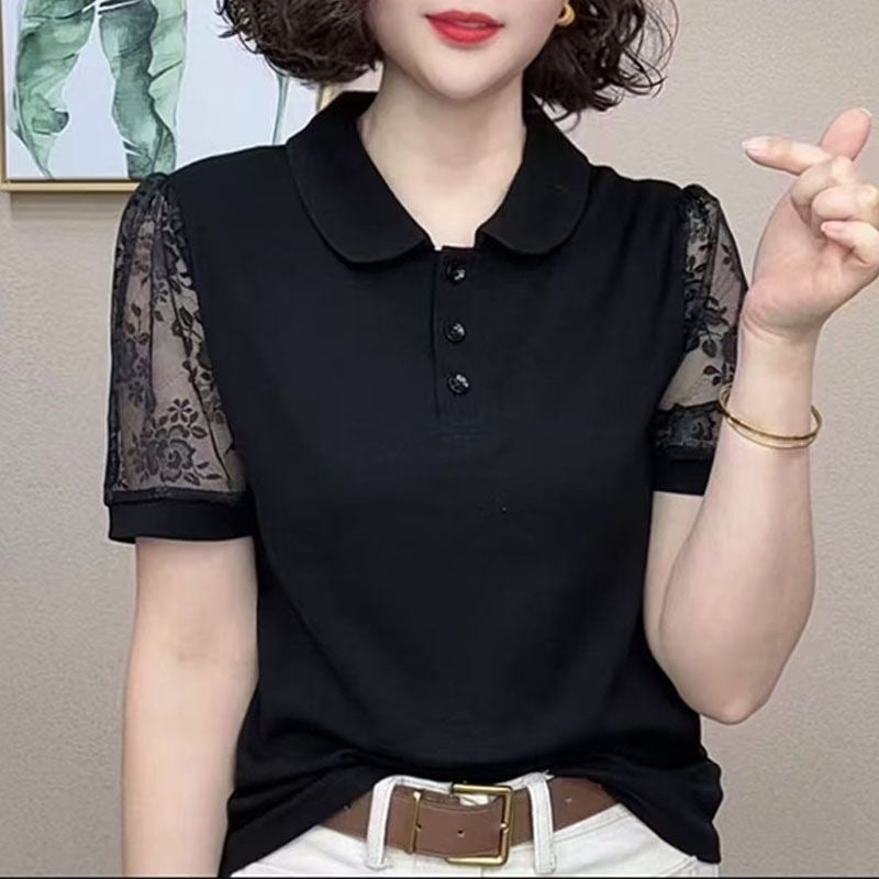 Majica kratkih rukava od Chenille tkanine s poliester-elastinska smjesa, polo ovratnik, slobodan kroj