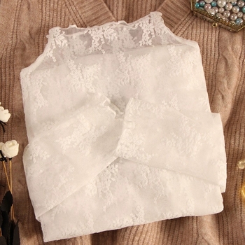 Top de catifea cu dantelă și plasă pentru femei, guler înalt, croială slim, lungime medie