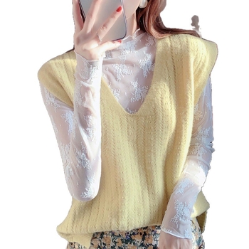 Top de catifea cu dantelă și plasă pentru femei, guler înalt, croială slim, lungime medie