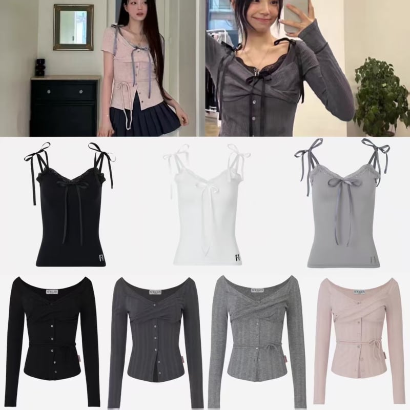 Κορεατικού στυλ μακρυμάνικος δαντελένιος καρντάγκαν τοπ, στενή γραμμή, βαμβάκι, U-λαιμός