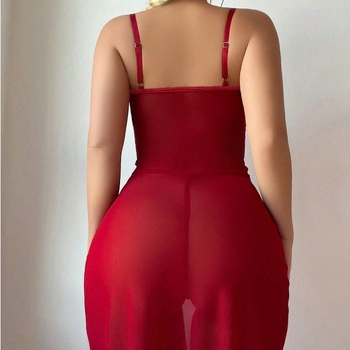 Salopetă de pijama din dantelă sexy cu plasă transparentă (Material: plasă; Compoziție principală: poliester 90–95%; Țesătură ultra-subțire 61–80 g/m2)