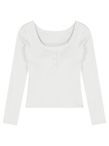 Μπλουζάκι με δαντελένια λεπτομέρεια, επένδυση φλίς, παχιά ύφανση, στρογγυλός λαιμός, μακριά μανίκια