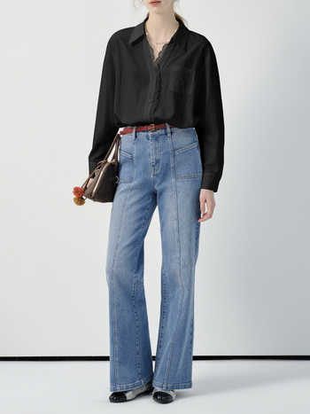 Πουκάμισο με χαλαρή γραμμή, μακριά μανίκια, turn-down γιακά, με πολλαπλά κουμπιά στην εμπρόσθια πλευρά