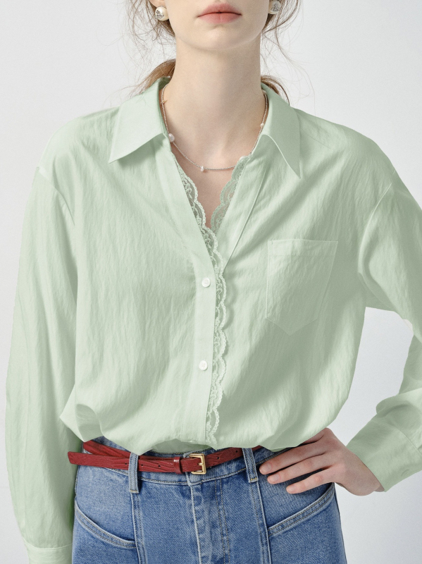 Πουκάμισο με χαλαρή γραμμή, μακριά μανίκια, turn-down γιακά, με πολλαπλά κουμπιά στην εμπρόσθια πλευρά