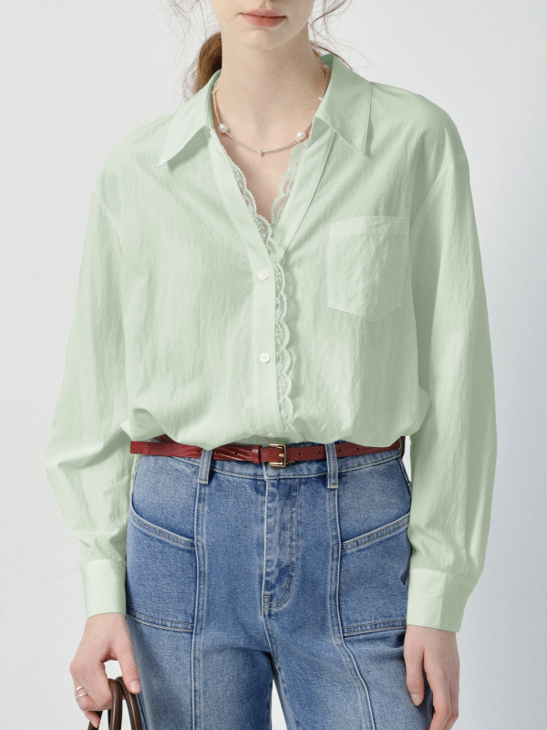 Πουκάμισο με χαλαρή γραμμή, μακριά μανίκια, turn-down γιακά, με πολλαπλά κουμπιά στην εμπρόσθια πλευρά