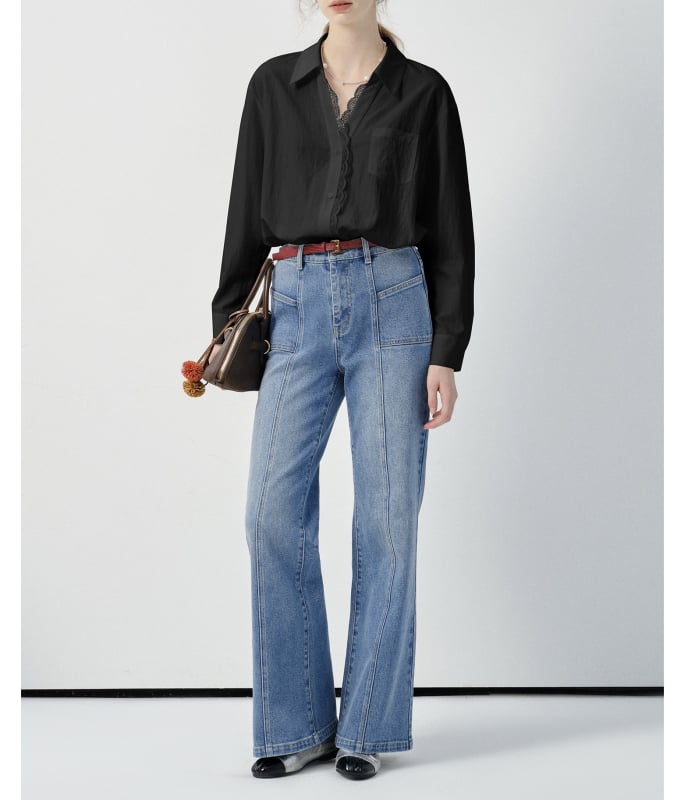 Πουκάμισο με χαλαρή γραμμή, μακριά μανίκια, turn-down γιακά, με πολλαπλά κουμπιά στην εμπρόσθια πλευρά