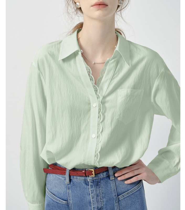 Πουκάμισο με χαλαρή γραμμή, μακριά μανίκια, turn-down γιακά, με πολλαπλά κουμπιά στην εμπρόσθια πλευρά