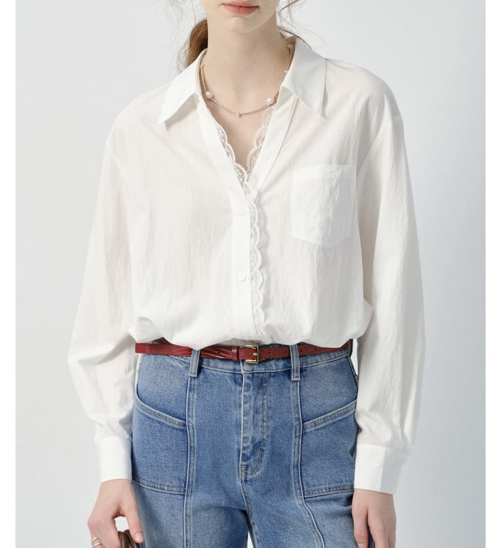 Πουκάμισο με χαλαρή γραμμή, μακριά μανίκια, turn-down γιακά, με πολλαπλά κουμπιά στην εμπρόσθια πλευρά