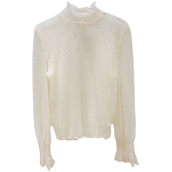 Μπλουζάκι με ημι-ύψωτη λαιμόκοψη, ύφασμα βισκόζη, κέντημα, μανίκια σε στυλ πριγκίπισσας, άνοιξη 2025