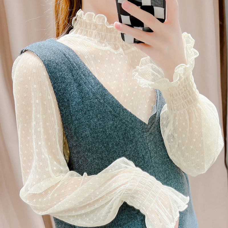 Μπλουζάκι με ημι-ύψωτη λαιμόκοψη, ύφασμα βισκόζη, κέντημα, μανίκια σε στυλ πριγκίπισσας, άνοιξη 2025