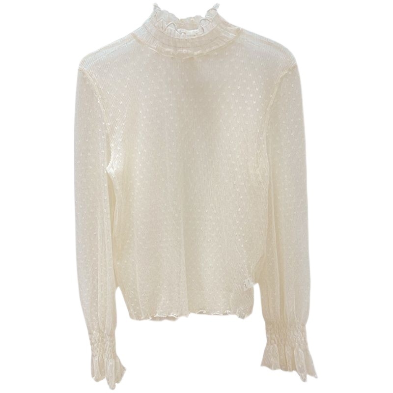 Μπλουζάκι με ημι-ύψωτη λαιμόκοψη, ύφασμα βισκόζη, κέντημα, μανίκια σε στυλ πριγκίπισσας, άνοιξη 2025