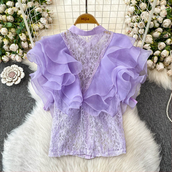 Γυναικείο πουκάμισο από σπαντέξ με σταθερό γιακά, 3D εφέ, κοντό μήκος 40–50 εκ., κομψό στιλ μετακίνησης