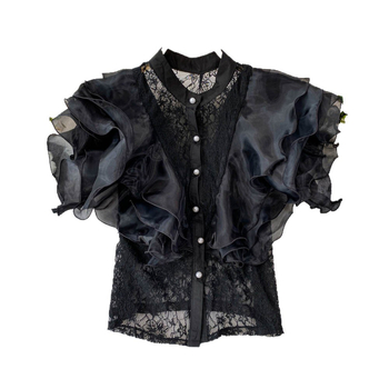 Γυναικείο πουκάμισο από σπαντέξ με σταθερό γιακά, 3D εφέ, κοντό μήκος 40–50 εκ., κομψό στιλ μετακίνησης