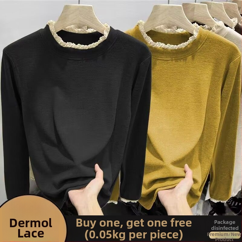 Γυναικεία κοντομάνικη μπλούζα από μίγμα πολυεστέρα-βαμβακιού, μονόχρωμο σχέδιο, στενή γραμμή, μακριά μανίκια, λαιμός με μισό-ύψος