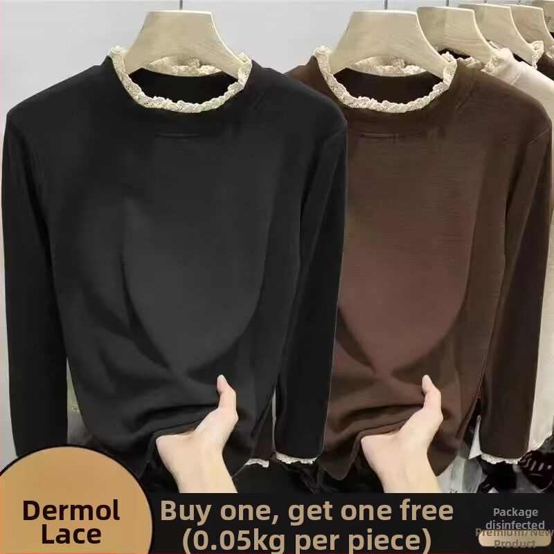 Γυναικεία κοντομάνικη μπλούζα από μίγμα πολυεστέρα-βαμβακιού, μονόχρωμο σχέδιο, στενή γραμμή, μακριά μανίκια, λαιμός με μισό-ύψος