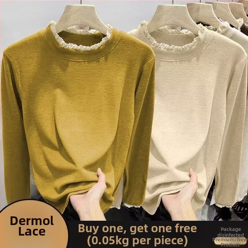 Γυναικεία κοντομάνικη μπλούζα από μίγμα πολυεστέρα-βαμβακιού, μονόχρωμο σχέδιο, στενή γραμμή, μακριά μανίκια, λαιμός με μισό-ύψος