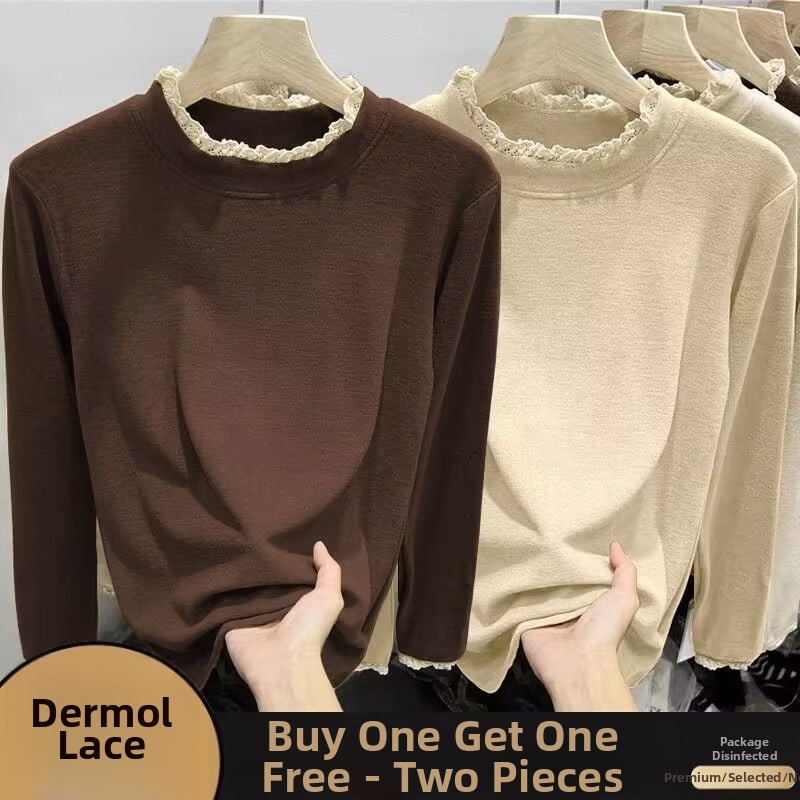 Γυναικεία κοντομάνικη μπλούζα από μίγμα πολυεστέρα-βαμβακιού, μονόχρωμο σχέδιο, στενή γραμμή, μακριά μανίκια, λαιμός με μισό-ύψος