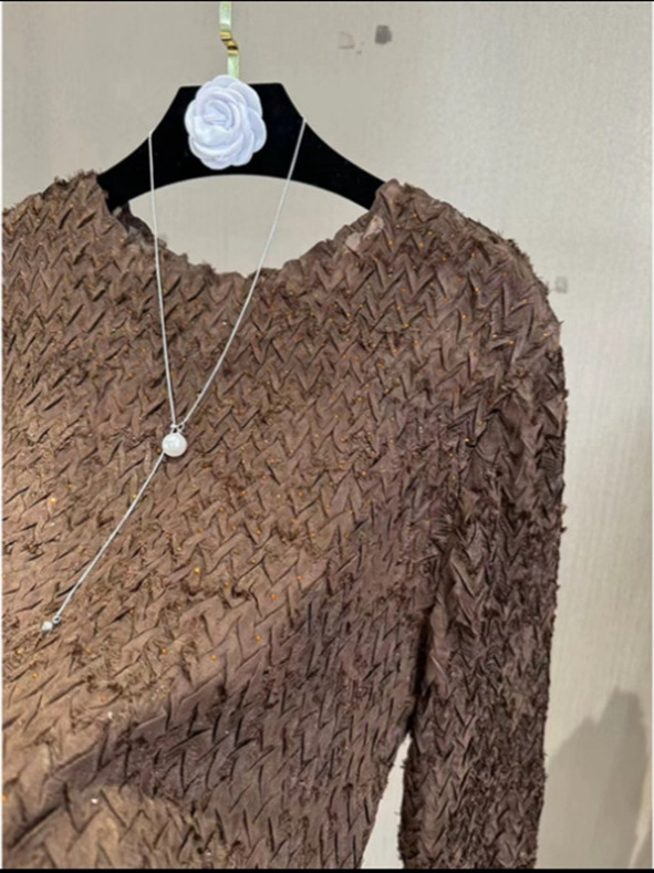 Γυναικείο T-shirt από πολυεστέρα, μακρύ μανίκι, στρογγυλή λαιμόκοψη, στενή γραμμή, Φθινόπωρο 2025