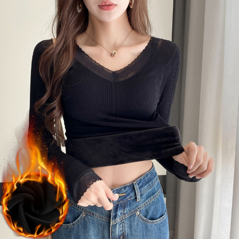 Дамски топ от полиестер с V-образно деколте, дълги ръкави, Slim кройка, без нужда от гладене, пролет 2025