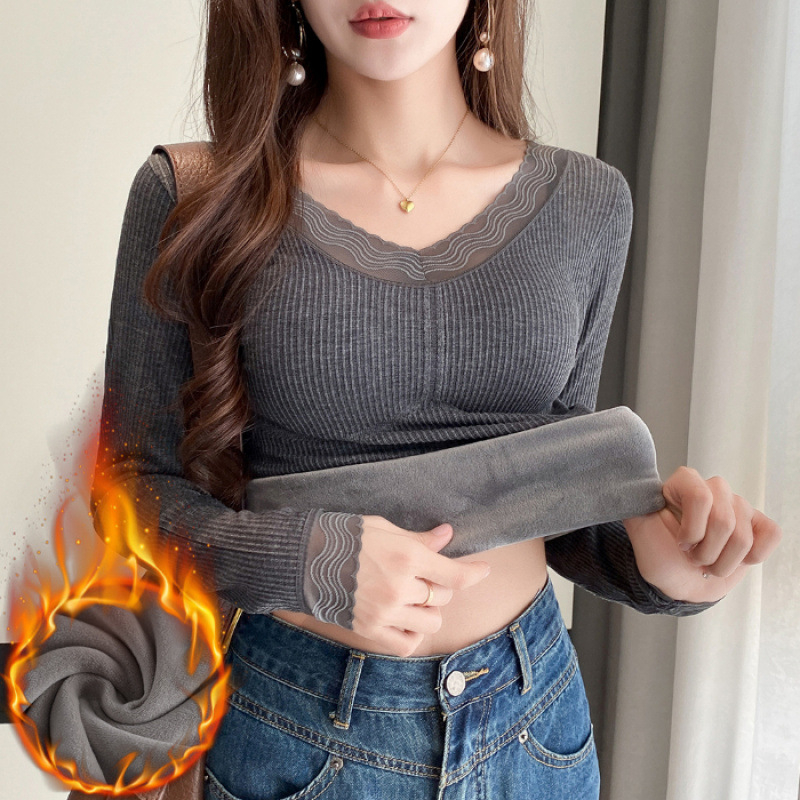 Дамски топ от полиестер с V-образно деколте, дълги ръкави, Slim кройка, без нужда от гладене, пролет 2025