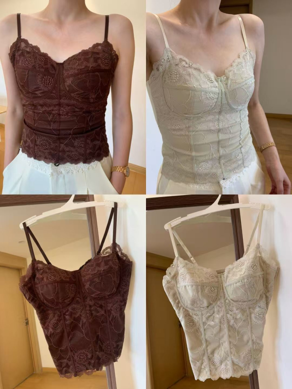 Őszi–téli francia retro csipkés top, anti-expozíció, karcsúsító hatás, beépített párnázott melltartóval, alapréteg