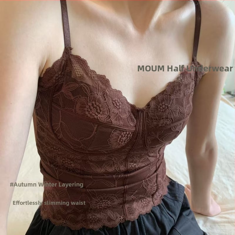 Őszi–téli francia retro csipkés top, anti-expozíció, karcsúsító hatás, beépített párnázott melltartóval, alapréteg