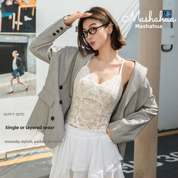 Nėrinių camisole su įmontuotomis liemenėlės pagalvėlėmis, tinkamas dėvėti virš drabužių ar sluoksniuojimui, push-up ir nugaros palaikymas, 3/4 puodelis