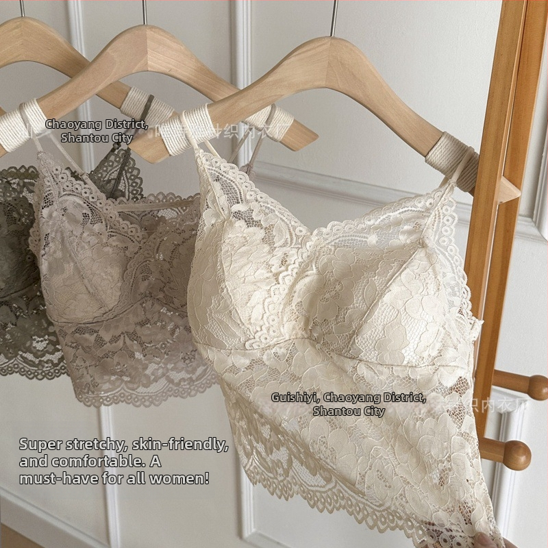 Csipkés francia stílusú melltartó rögzített dupla vállpántokkal, 3/4 kosár, vékony latex kosár, bélés spandex