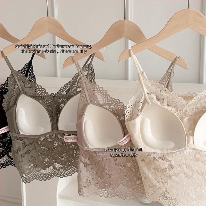 Csipkés francia stílusú melltartó rögzített dupla vállpántokkal, 3/4 kosár, vékony latex kosár, bélés spandex