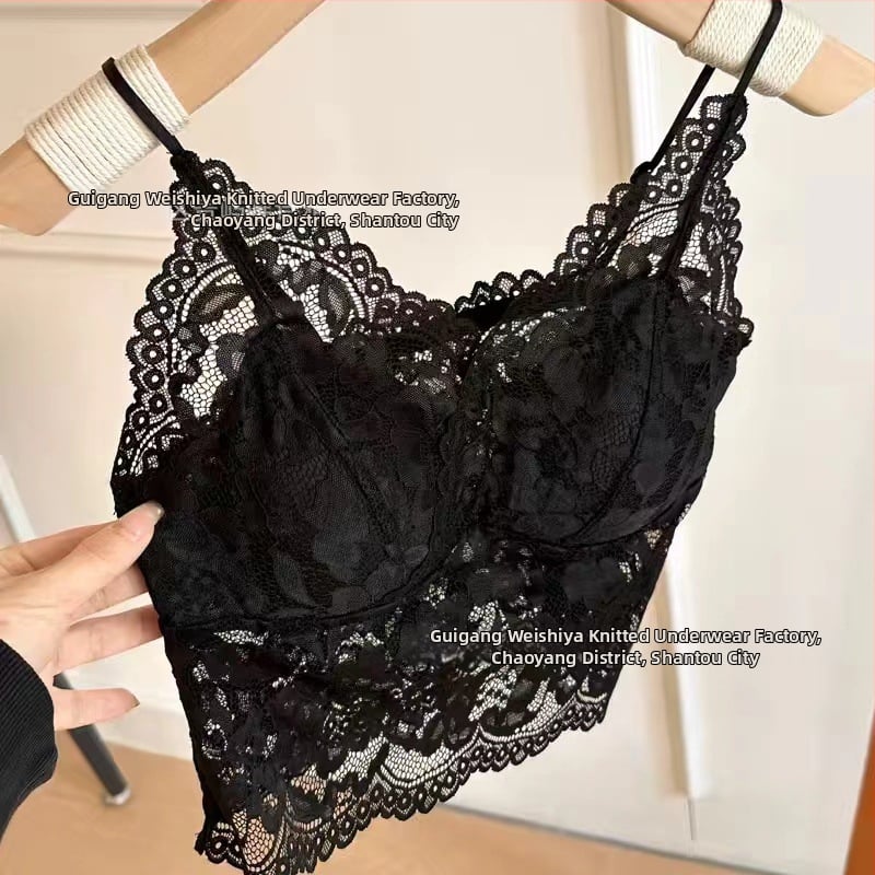 Csipkés francia stílusú melltartó rögzített dupla vállpántokkal, 3/4 kosár, vékony latex kosár, bélés spandex