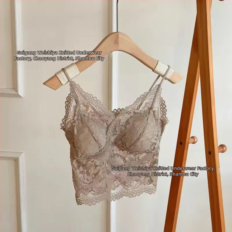 Csipkés francia stílusú melltartó rögzített dupla vállpántokkal, 3/4 kosár, vékony latex kosár, bélés spandex