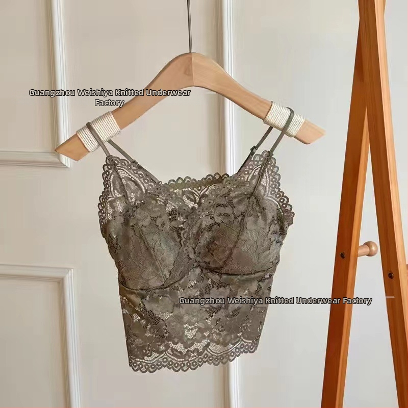 Csipkés francia stílusú melltartó rögzített dupla vállpántokkal, 3/4 kosár, vékony latex kosár, bélés spandex