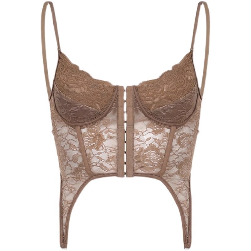 Vintažinė nėrinių kamisolė su netolygiu kraštu, 3/4 puodeliai, putų formos puodeliai, nailoninis įdėklas, fiksuotos dvigubos petnešos