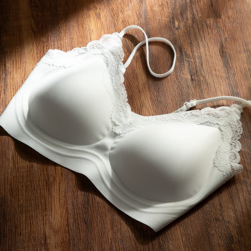 Нейлонов дантелен сутиен безшевен, повдигащ ефект, дишащ, с фиксирани двойни презрамки и нейлонова подплата