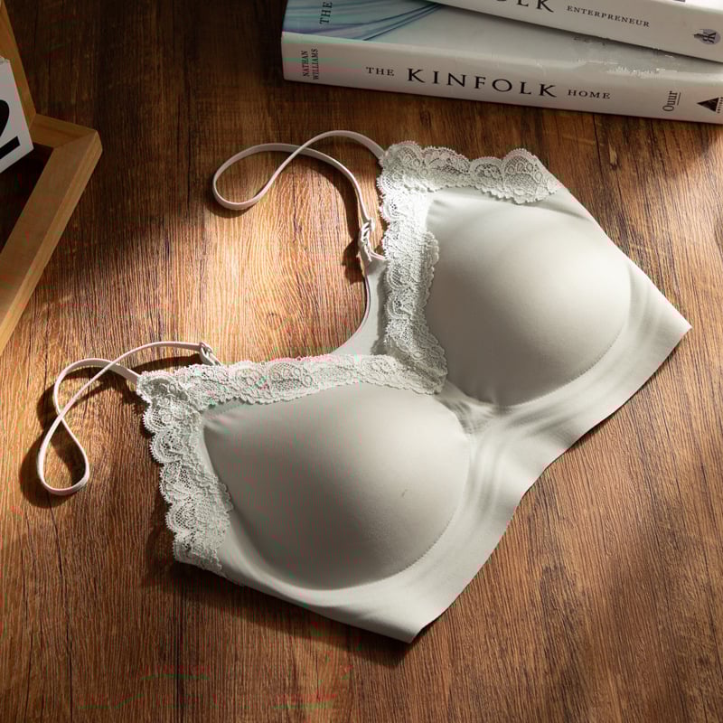 Нейлонов дантелен сутиен безшевен, повдигащ ефект, дишащ, с фиксирани двойни презрамки и нейлонова подплата