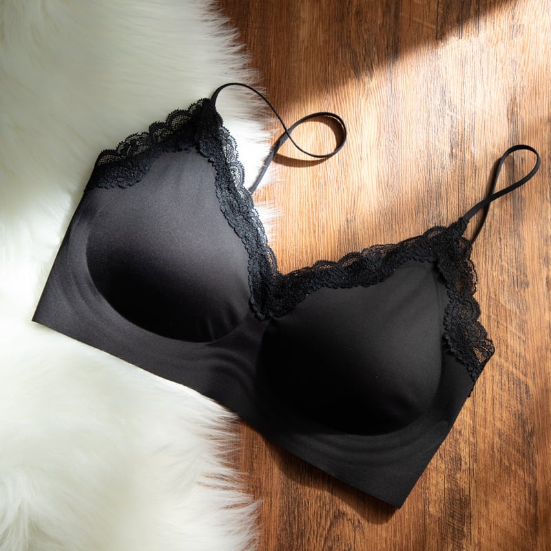 Нейлонов дантелен сутиен безшевен, повдигащ ефект, дишащ, с фиксирани двойни презрамки и нейлонова подплата