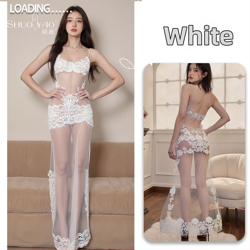 Rochie de noapte din dantelă, transparentă, cu plasă, poliester 90-95%