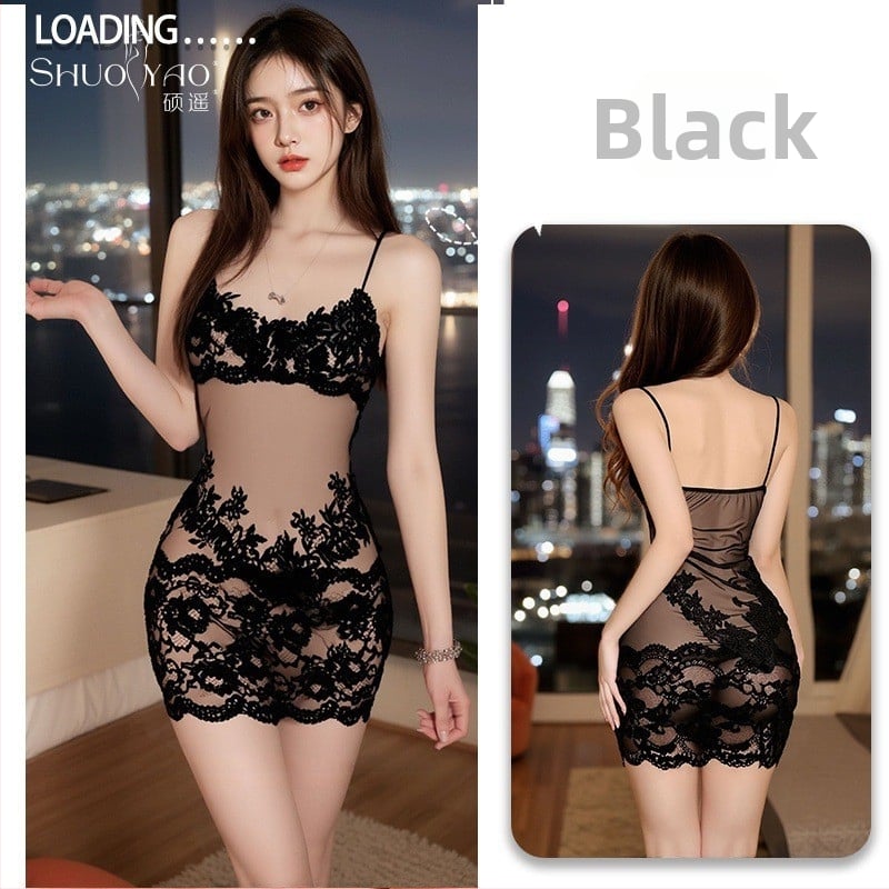 Rochie de noapte din dantelă, transparentă, cu plasă, poliester 90-95%