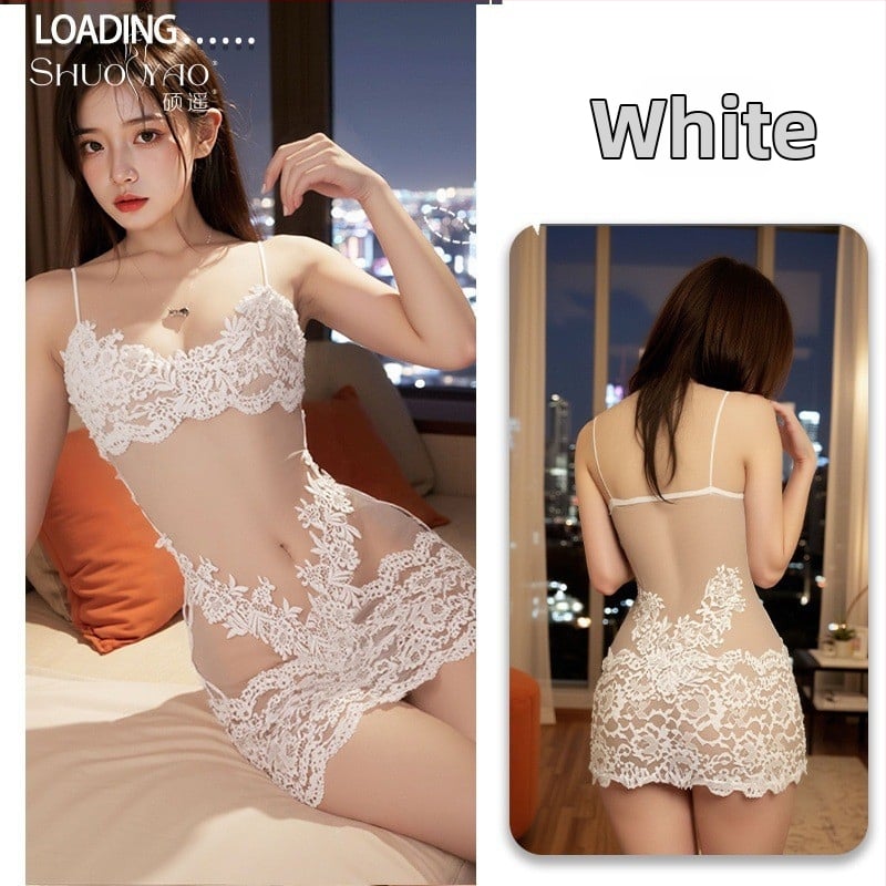 Rochie de noapte din dantelă, transparentă, cu plasă, poliester 90-95%