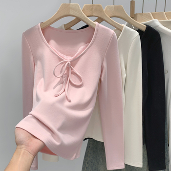 Μπλούζα με μακριά μανίκια, ακρυλικές ίνες με περιεκτικότητα σε βισκόζη, αστικό ύφος, χαμηλός στρογγυλός λαιμός, σε εφαρμοστή γραμμή