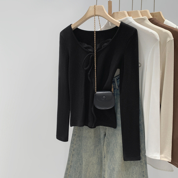 Μπλούζα με μακριά μανίκια, ακρυλικές ίνες με περιεκτικότητα σε βισκόζη, αστικό ύφος, χαμηλός στρογγυλός λαιμός, σε εφαρμοστή γραμμή