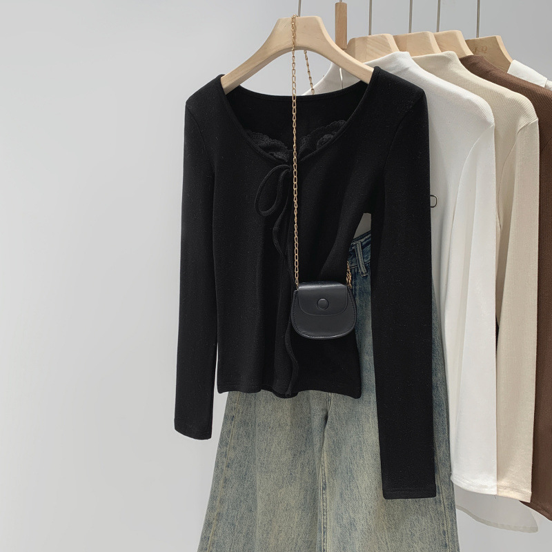 Μπλούζα με μακριά μανίκια, ακρυλικές ίνες με περιεκτικότητα σε βισκόζη, αστικό ύφος, χαμηλός στρογγυλός λαιμός, σε εφαρμοστή γραμμή