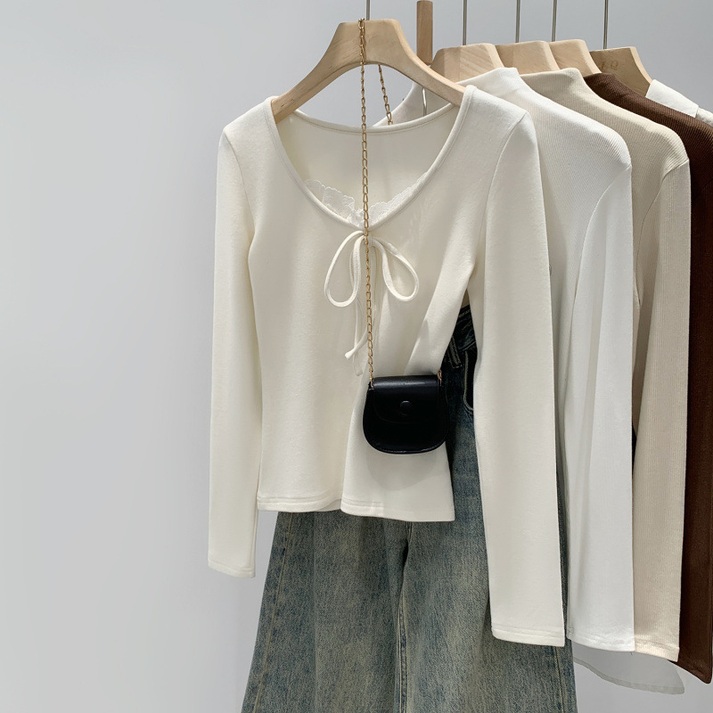 Μπλούζα με μακριά μανίκια, ακρυλικές ίνες με περιεκτικότητα σε βισκόζη, αστικό ύφος, χαμηλός στρογγυλός λαιμός, σε εφαρμοστή γραμμή