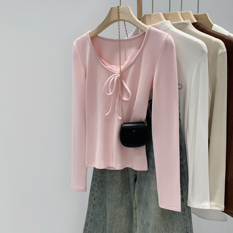 Μπλούζα με μακριά μανίκια, ακρυλικές ίνες με περιεκτικότητα σε βισκόζη, αστικό ύφος, χαμηλός στρογγυλός λαιμός, σε εφαρμοστή γραμμή